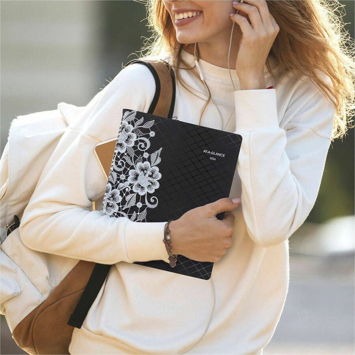 Image of AT-A-GLANCE® Lacey Weekly Block Format Professional Appointment Book, Lacey Artwork, 11 x 8.5, Black/White, 13-Month: Jan 2025 to Jan 2026