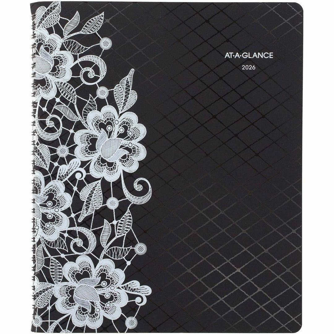 Image of AT-A-GLANCE® Lacey Weekly Block Format Professional Appointment Book, Lacey Artwork, 11 x 8.5, Black/White, 13-Month: Jan 2025 to Jan 2026