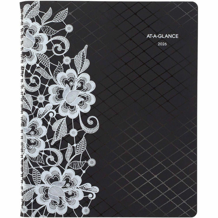 Image of AT-A-GLANCE® Lacey Weekly Block Format Professional Appointment Book, Lacey Artwork, 11 x 8.5, Black/White, 13-Month: Jan 2025 to Jan 2026