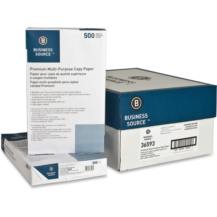 Image of Business Source Multipurpose Paper,20lb,92Bright,8-1/2"x14",500/RM,300/PL,WE