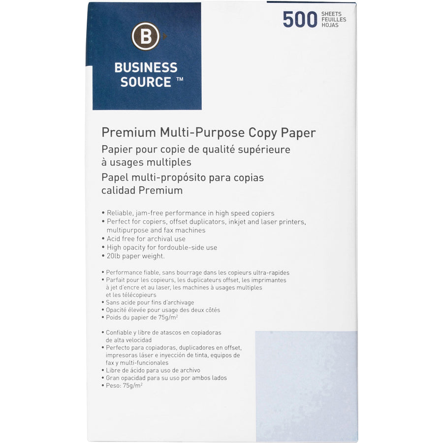 Image of Business Source Multipurpose Paper,20lb,92Bright,8-1/2"x14",500/RM,300/PL,WE