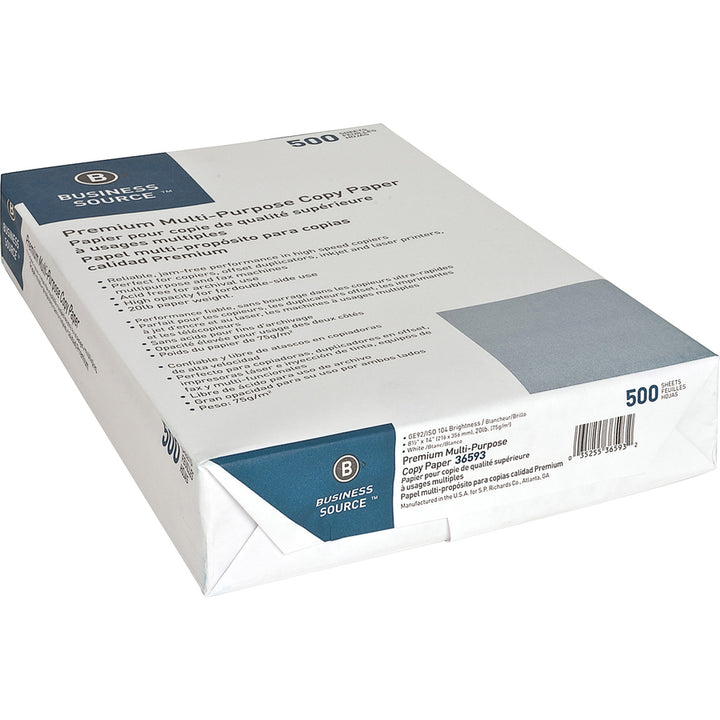 Image of Business Source Multipurpose Paper,20lb,92Bright,8-1/2"x14",500/RM,300/PL,WE
