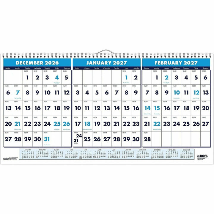 Image of House of Doolittle 3647 3-month Horizontal Wall Calendar