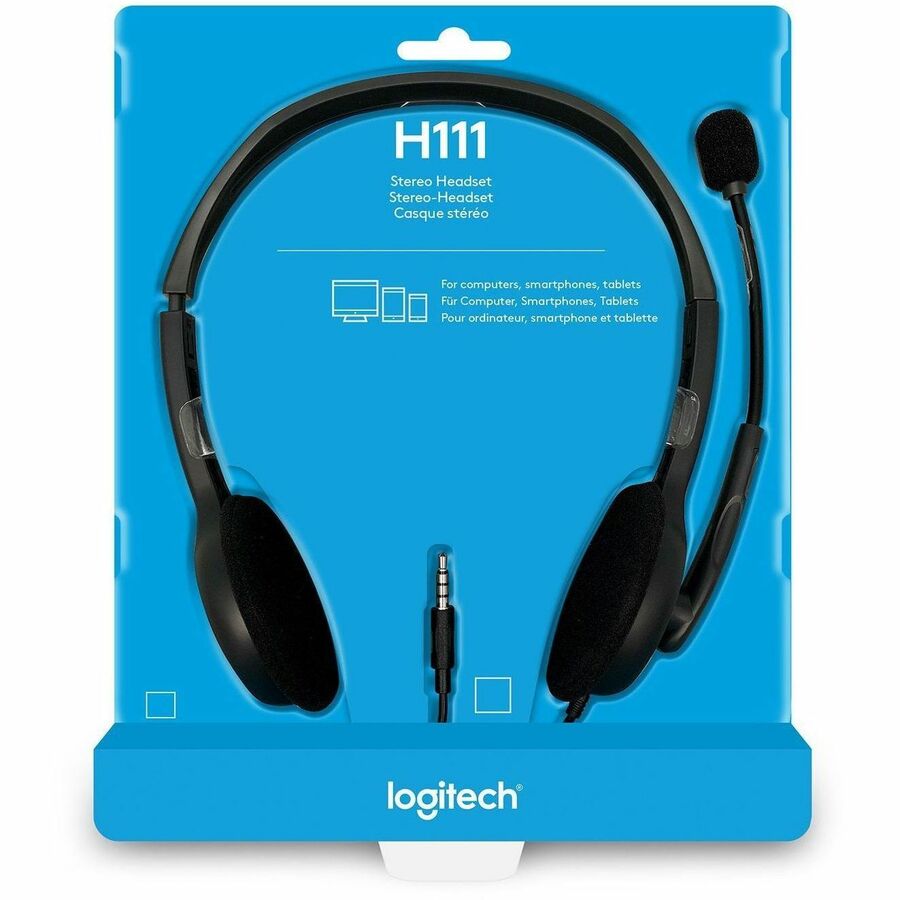 Image of Logitech® H111 Binaural Over The Head Headset, Black/Silver