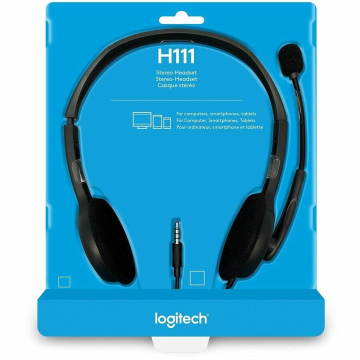 Image of Logitech® H111 Binaural Over The Head Headset, Black/Silver