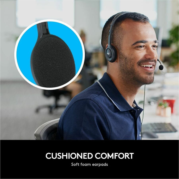 Image of Logitech® H111 Binaural Over The Head Headset, Black/Silver