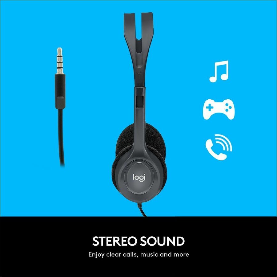 Image of Logitech® H111 Binaural Over The Head Headset, Black/Silver