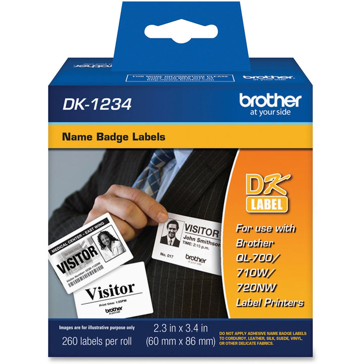 Image of Brother Name Badge Labels, Adhesive, 2.3"x3.4", 260/RL, WE