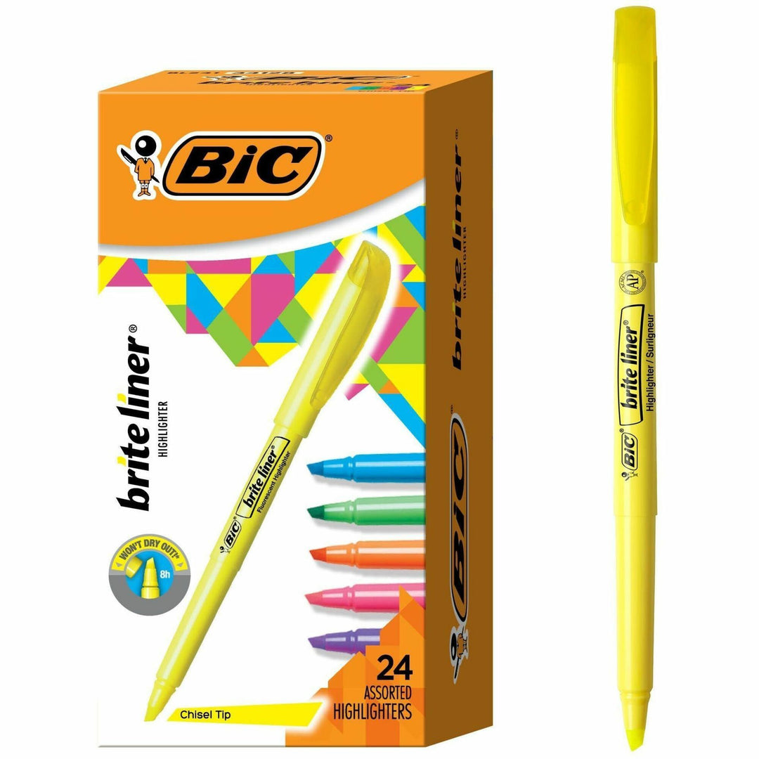 Image of BIC® Brite Liner Highlighter Value Pack, Assorted Ink Colors, Chisel Tip, Assorted Barrel Colors, 24/set