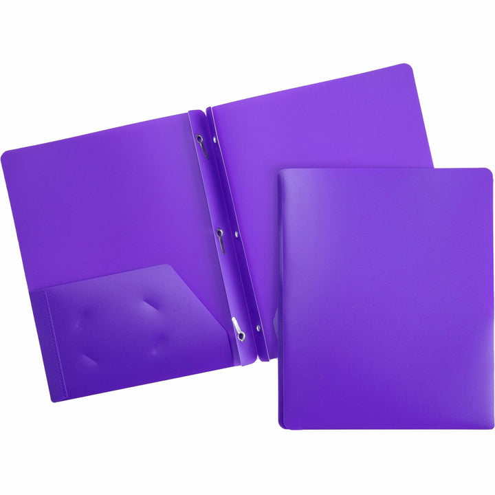 Image of Business Source 20885 3-Hole Punched Poly Portfolios, 8 1/2" x 11", 50 Sheets Capacity, 3 x Prong Fastener, 2 Pocket, Purple, 1 Each