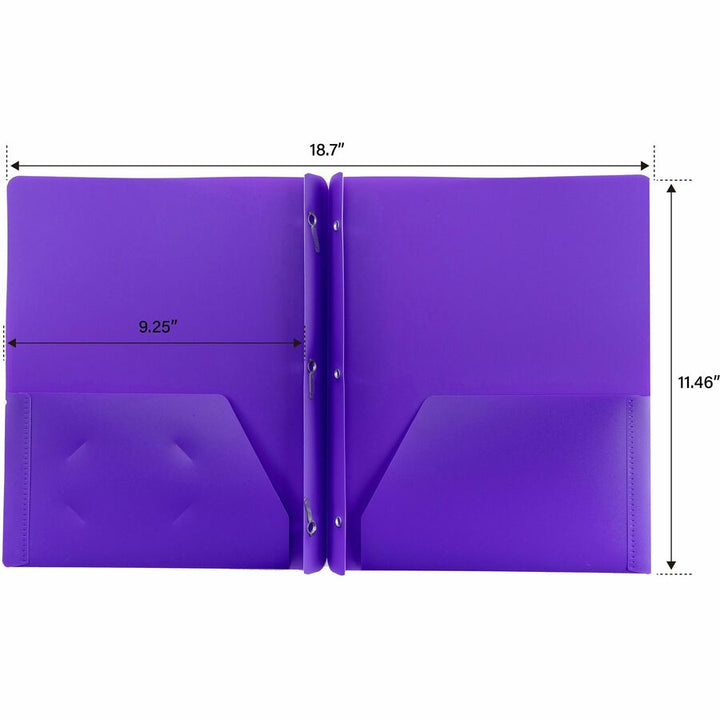 Image of Business Source 20885 3-Hole Punched Poly Portfolios, 8 1/2" x 11", 50 Sheets Capacity, 3 x Prong Fastener, 2 Pocket, Purple, 1 Each