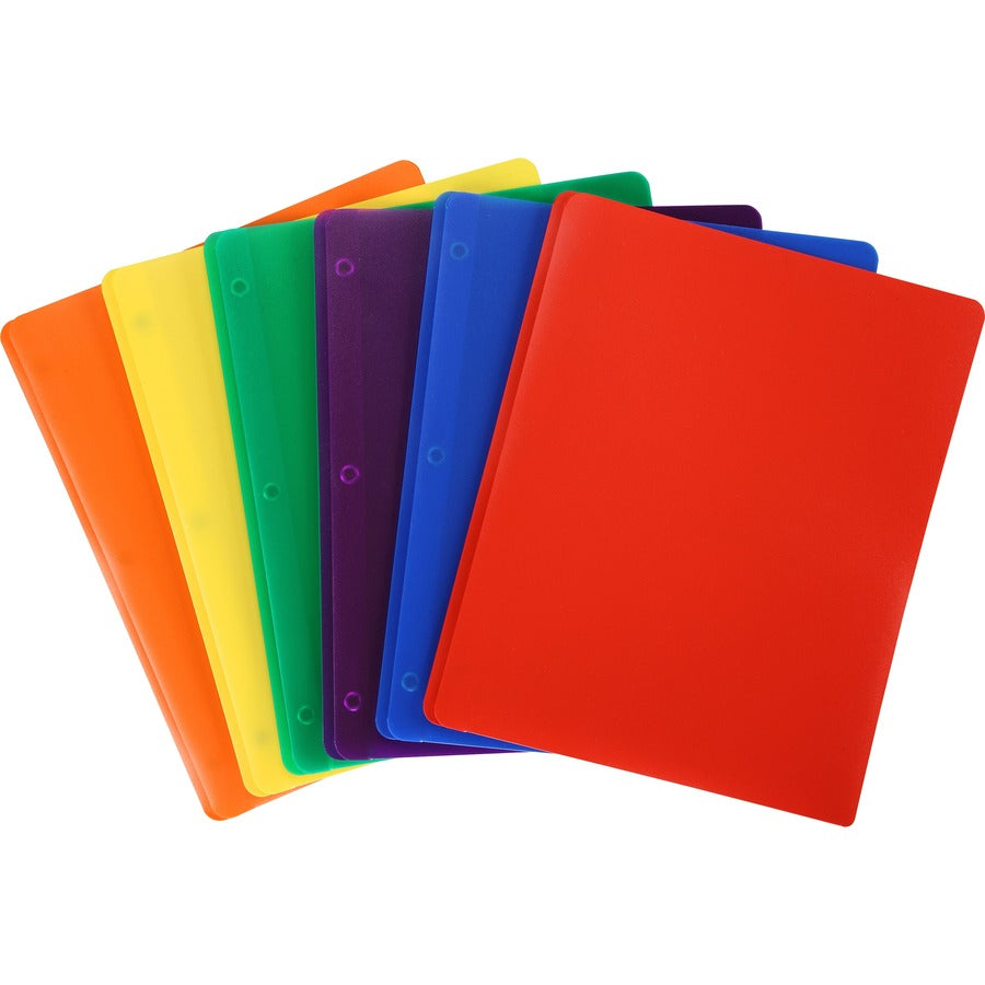 Image of Business Source 20885 3-Hole Punched Poly Portfolios, 8 1/2" x 11", 50 Sheets Capacity, 3 x Prong Fastener, 2 Pocket, Purple, 1 Each