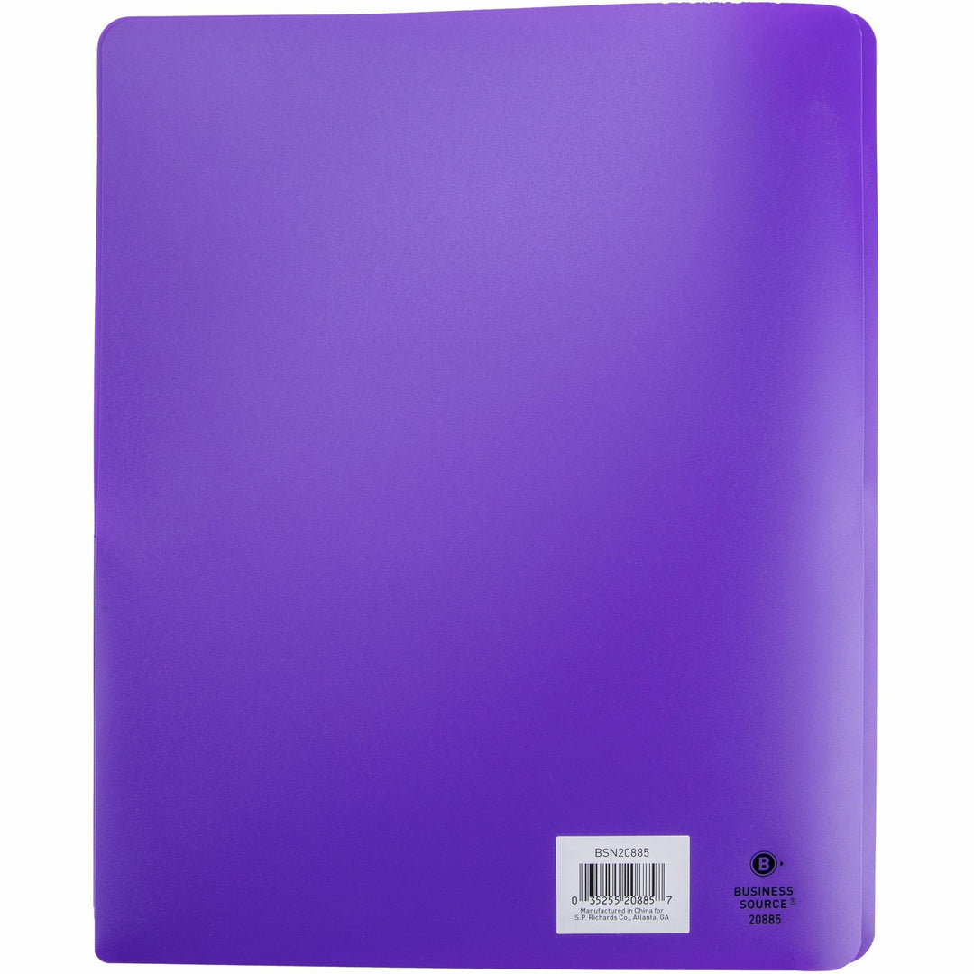 Image of Business Source 20885 3-Hole Punched Poly Portfolios, 8 1/2" x 11", 50 Sheets Capacity, 3 x Prong Fastener, 2 Pocket, Purple, 1 Each