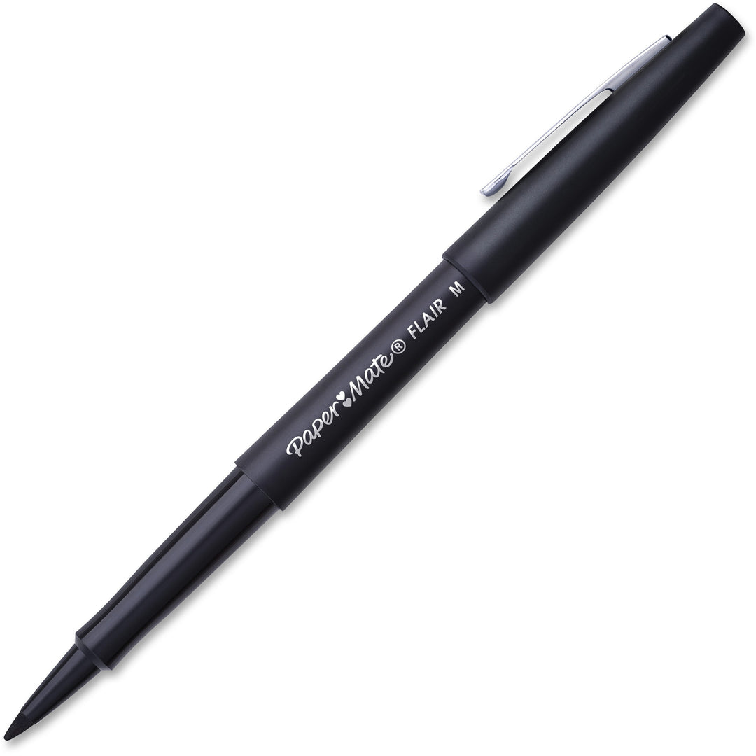 Image of Paper Mate 1921070 Flair Medium Point Porous Markers, 0.7 mm Pen Point, Black Ink, Water Based, Black Barrel, Felt Tip, 36 / Pack