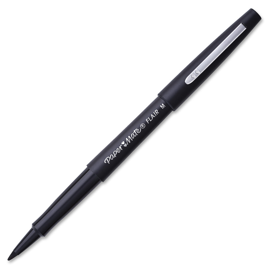 Image of Paper Mate 1921070 Flair Medium Point Porous Markers, 0.7 mm Pen Point, Black Ink, Water Based, Black Barrel, Felt Tip, 36 / Pack