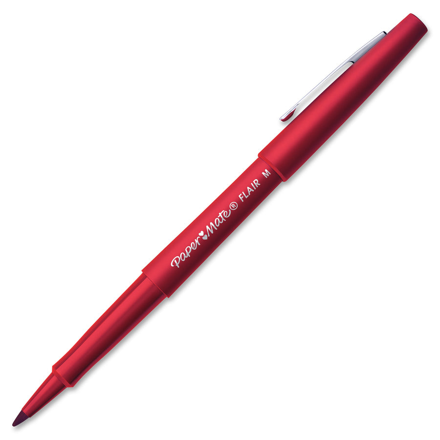Image of Paper Mate 1921091 Flair Medium Point Porous Markers, 0.7 mm Pen Point, Red Ink, Water Based, Red Barrel, Felt Tip, 36 / Pack