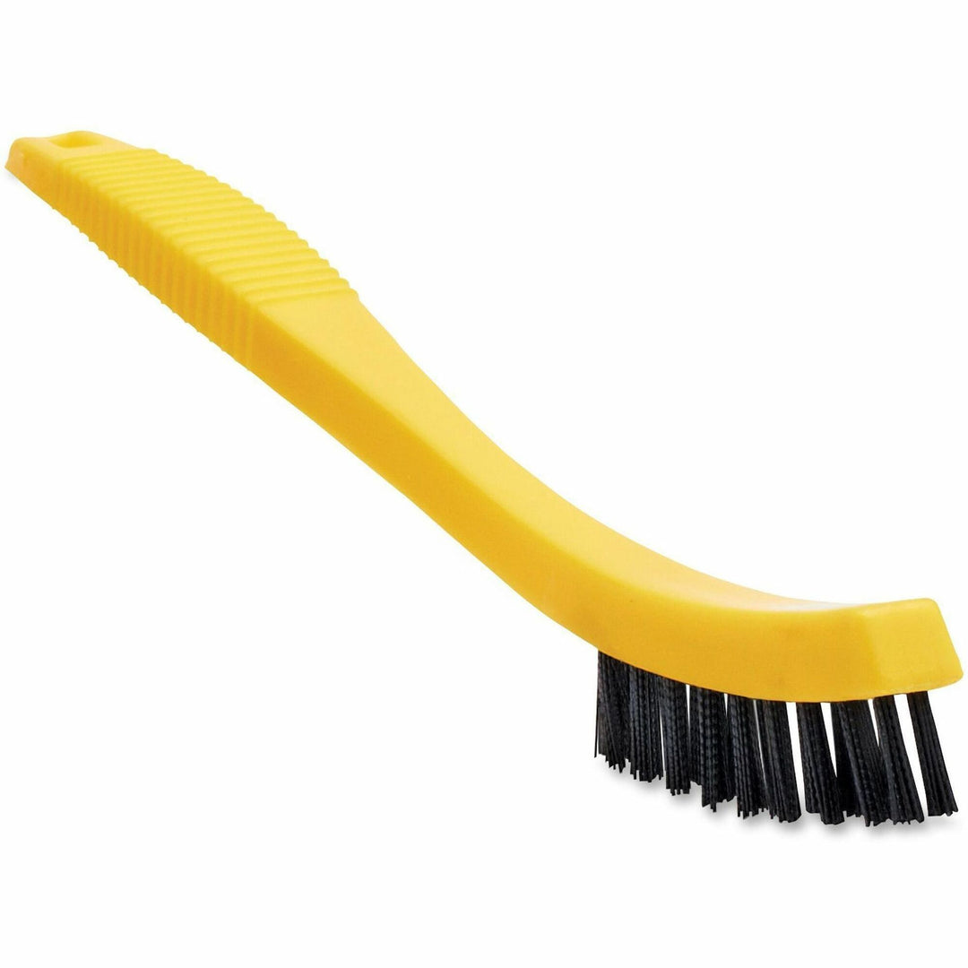 Image of Rubbermaid Commercial 9B5600BK Tile/Grout Brush, 0.80" Plastic Bristle, 8.5" Overall Length, Yellow, Black, 1 Each
