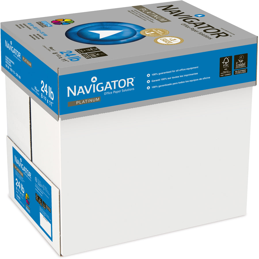 Image of Navigator® Platinum Paper, 99 Bright, 24 lb Bond Weight, 8.5 x 11, White, 500 Sheets/Ream, 10 Reams/Carton