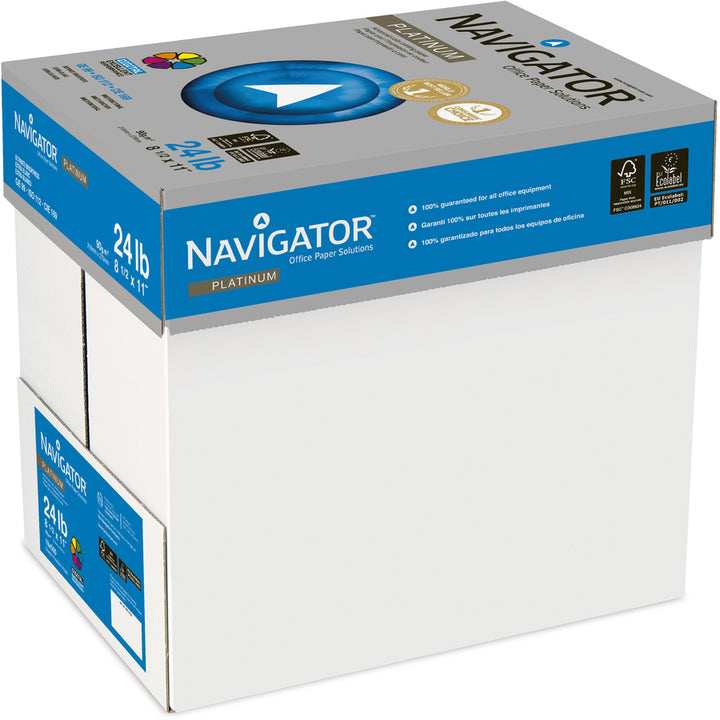 Image of Navigator® Platinum Paper, 99 Bright, 24 lb Bond Weight, 8.5 x 11, White, 500 Sheets/Ream, 10 Reams/Carton