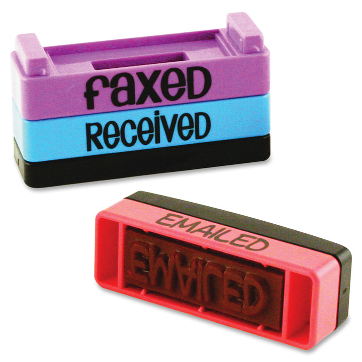 Image of Trodat® Interlocking Stack Stamp, Emailed, Faxed, Received, 1.81" X 0.63", Assorted Fluorescent Ink