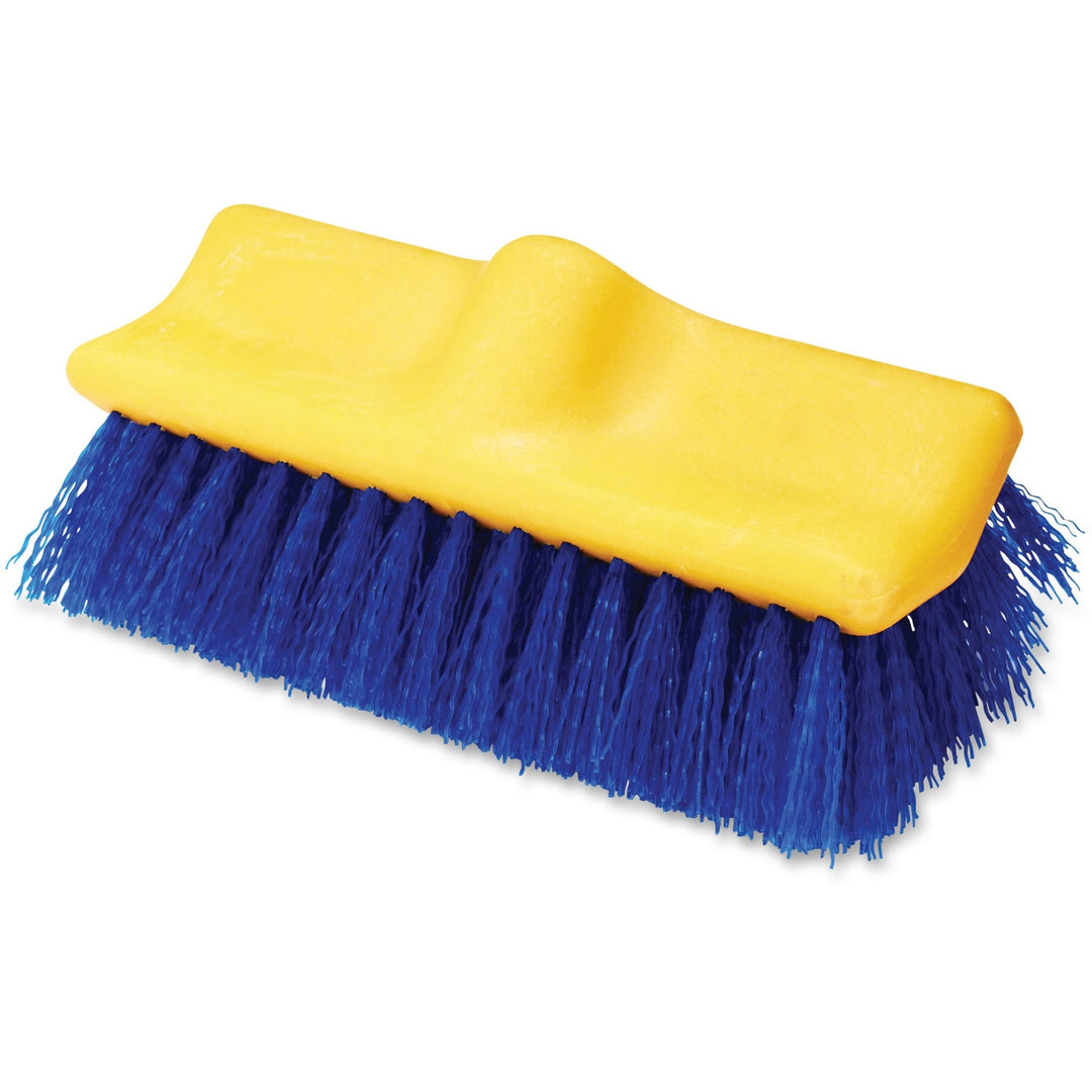 Image of Rubbermaid Commercial 633700BE Plastic Block Floor Scrub, 2" Palmyra Bristle, 10" Brush Face, Blue, Yellow, 1 Each
