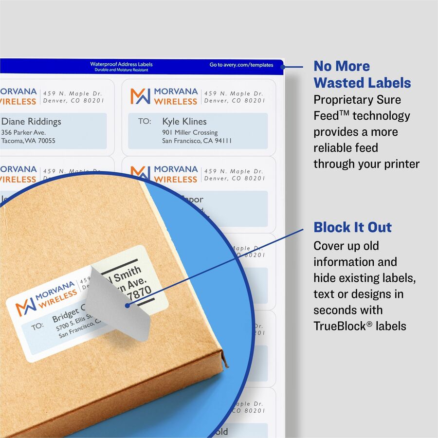 Image of Avery® TrueBlock 95905 Waterproof Labels, 2" x 4" , 500 Total (05523)