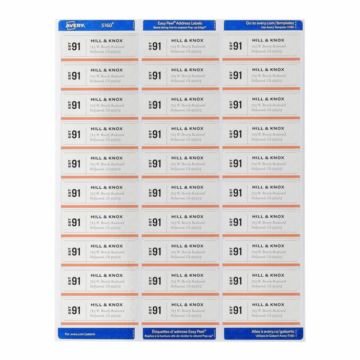 Image of Avery® Easy Peel White Address Labels W/ Sure Feed Technology, Laser Printers, 1 X 2.63, White, 30/sheet, 500 Sheets/box