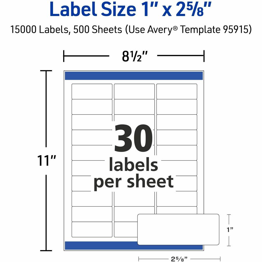 Image of Avery® Easy Peel White Address Labels W/ Sure Feed Technology, Laser Printers, 1 X 2.63, White, 30/sheet, 500 Sheets/box