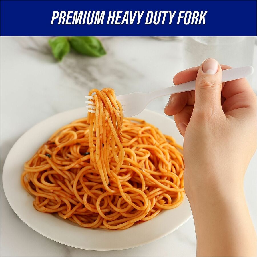 Image of Genuine Joe 0010430CT Medium-Heavyweight Plastic Forks, Disposable, White, 100/Box, 40 / Carton