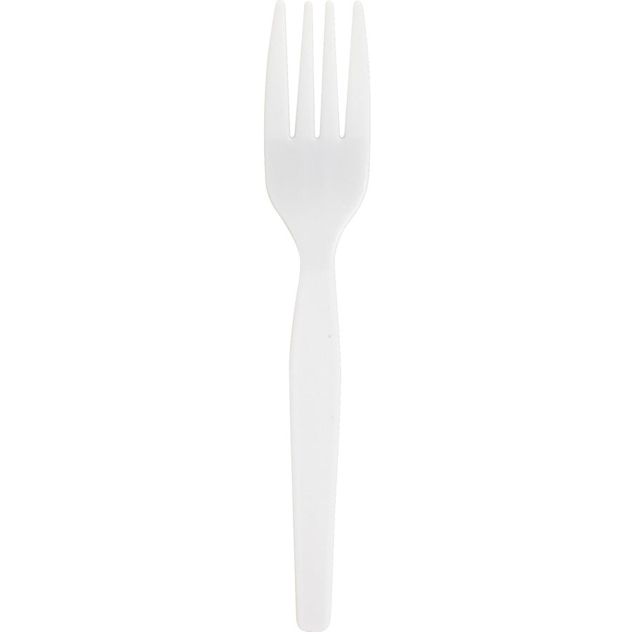 Image of Genuine Joe 0010430CT Medium-Heavyweight Plastic Forks, Disposable, White, 100/Box, 40 / Carton