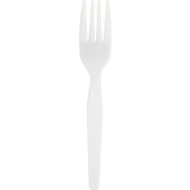 Image of Genuine Joe 0010430CT Medium-Heavyweight Plastic Forks, Disposable, White, 100/Box, 40 / Carton