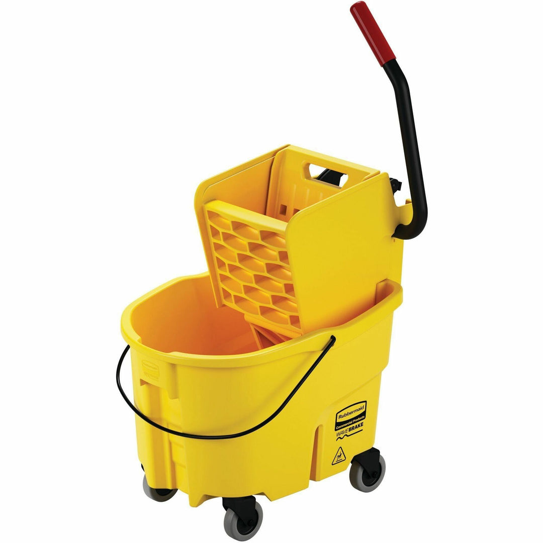Image of Rubbermaid Commercial WaveBrake 7480YEL Wave Brake Side Press Mop Bucket, 6.50 gal, 16.8" x 15.6" x 18.6", Tubular Steel, Plastic, Yellow, 1 Each