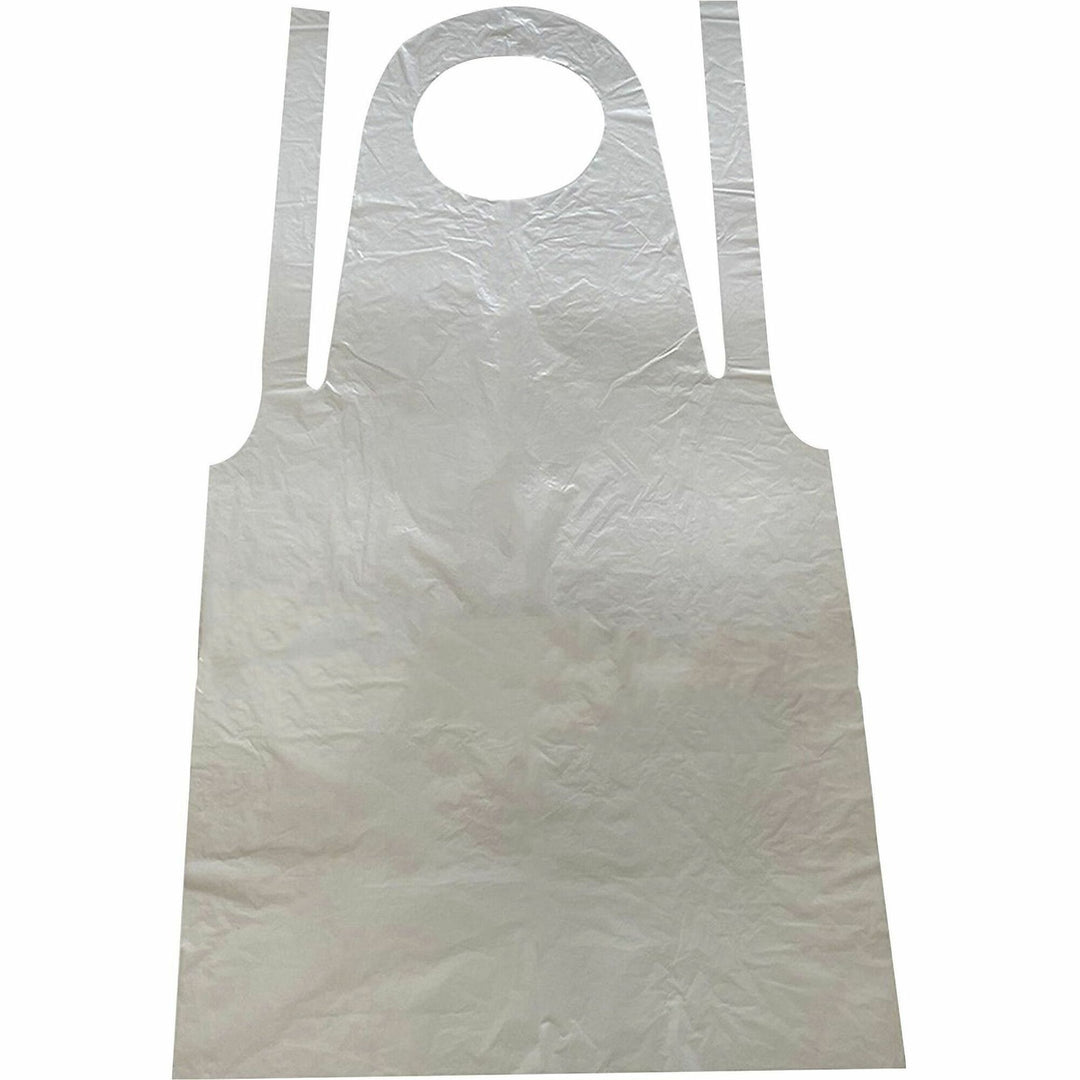 Image of Genuine Joe 85141 50" Disposable Poly Apron, White, Polyethylene, 100 / Pack