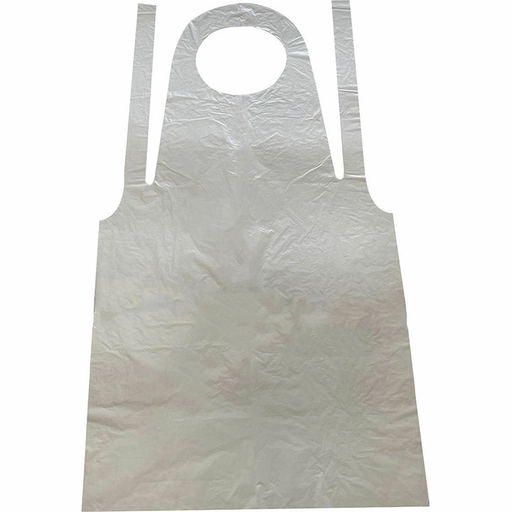 Image of Genuine Joe 85141 50" Disposable Poly Apron, White, Polyethylene, 100 / Pack