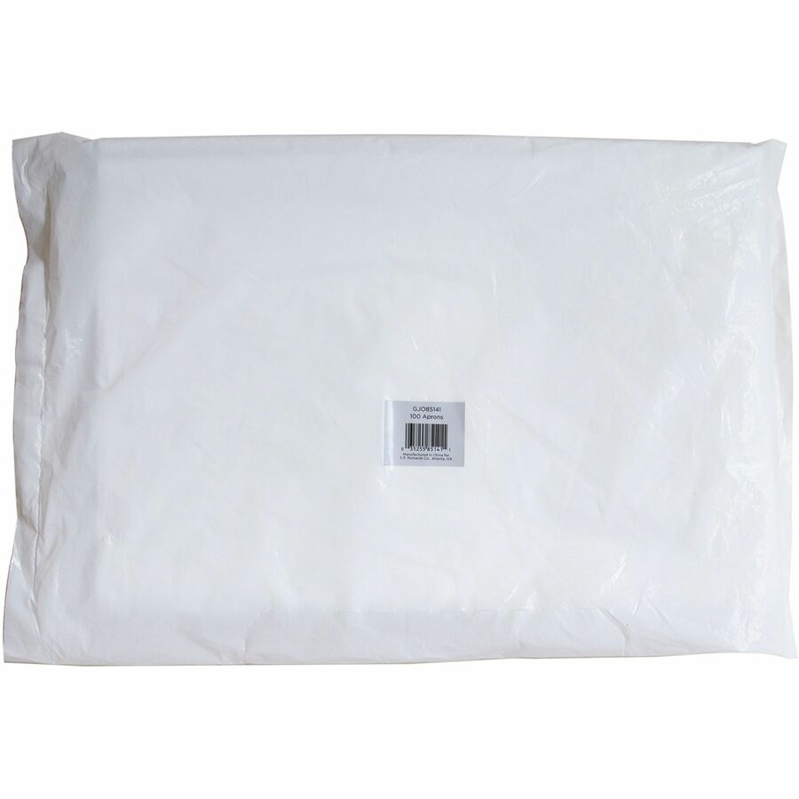 Image of Genuine Joe 85141 50" Disposable Poly Apron, White, Polyethylene, 100 / Pack