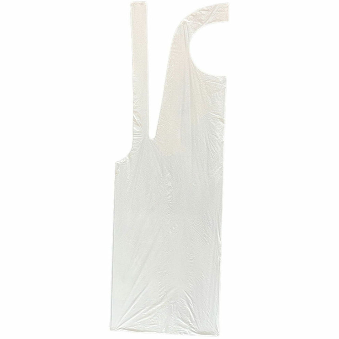 Image of Genuine Joe 85141 50" Disposable Poly Apron, White, Polyethylene, 100 / Pack