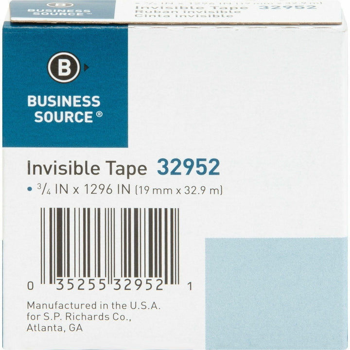 Image of Business Source Invisible Tape Refill Roll, 1" Core, 3/4"x1296", 12RL/BX, CL