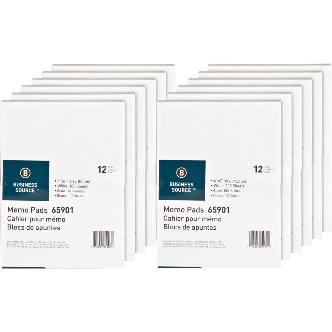 Image of Business Source Memo Pads, Unruled, 15lb., 4"x6", 100 Sheets,1 DZ,12DZ/CT,WE