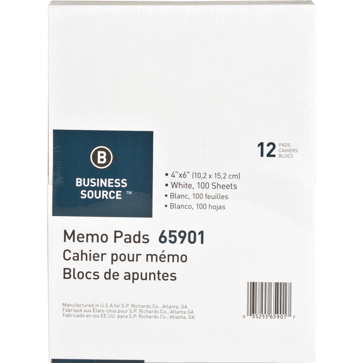 Image of Business Source Memo Pads, Unruled, 15lb., 4"x6", 100 Sheets,1 DZ,12DZ/CT,WE