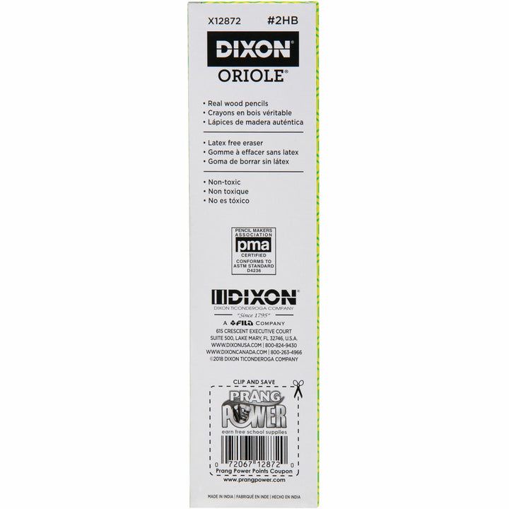 Image of Dixon® Oriole Pencils, No. 2 Lead Grade, Nontoxic, 72/PK, Yellow