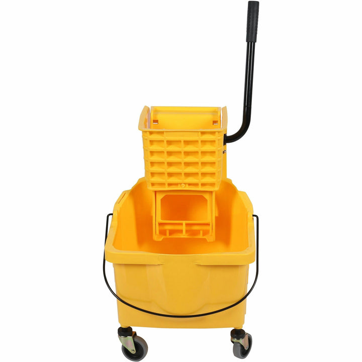 Image of Genuine Joe 02347 35-quart Side Press Mop Bucket & Wringer Combo, 8.75 gal, Caster, 21" x 16" x 14", Yellow, 1 Each