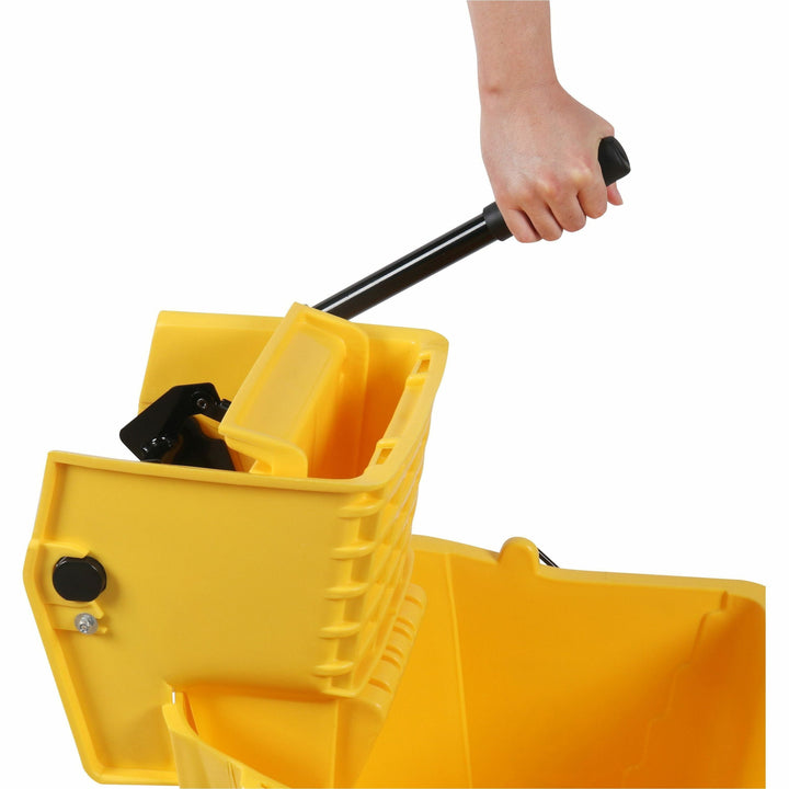 Image of Genuine Joe 02347 35-quart Side Press Mop Bucket & Wringer Combo, 8.75 gal, Caster, 21" x 16" x 14", Yellow, 1 Each