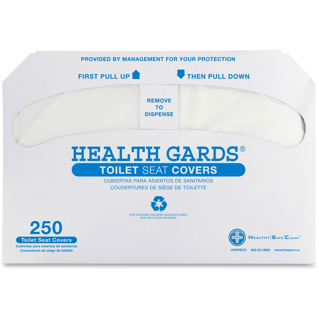 Image of Health Gards HG5000 Half-fold Toilet Seat Covers, Half-fold, White, Plastic, 250/Pack, 20 / Carton