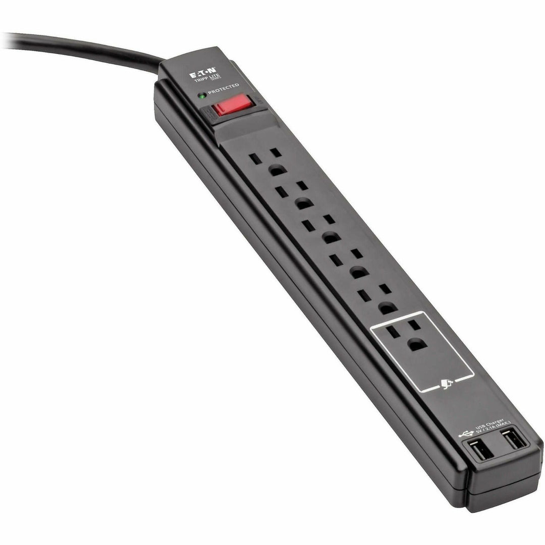 Image of Tripp Lite by Eaton Protect It! Surge Protector, 6 AC Outlets/2 USB Ports, 6 ft Cord, 990 J, Black
