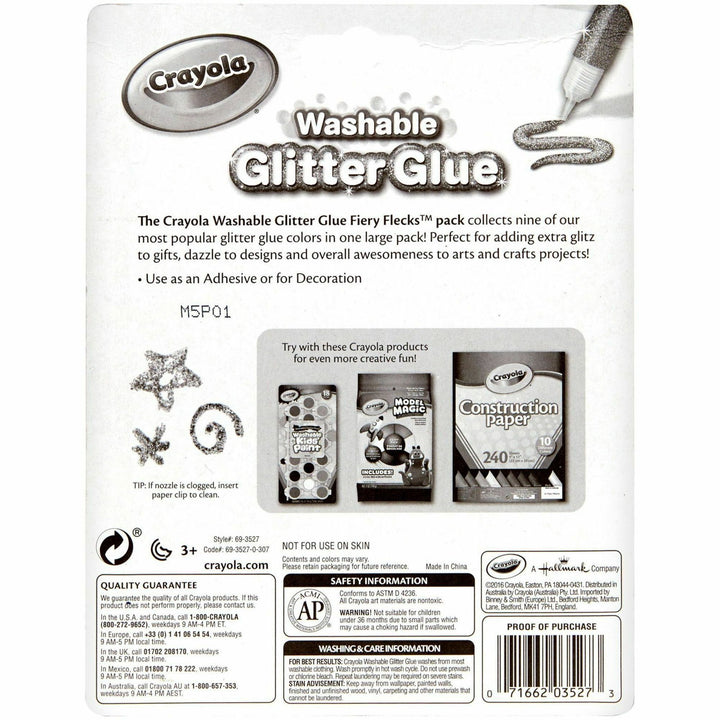 Image of Crayola® Washable Glitter Glue, 0.35 Oz, Assorted Colors, 9/pack