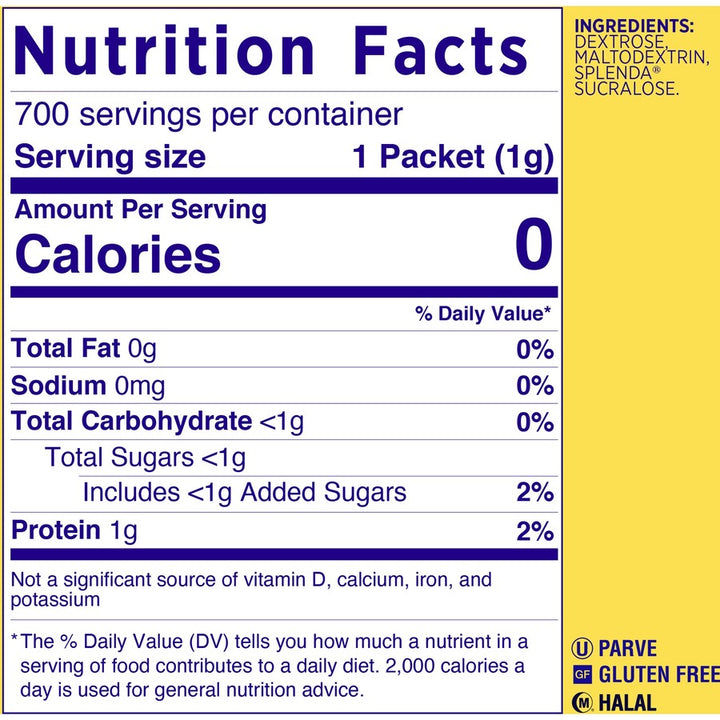 Image of Splenda 200063 Single-serve Sweetener Packets, 0.035 oz (1 g), Artificial Sweetener, 700 / Box