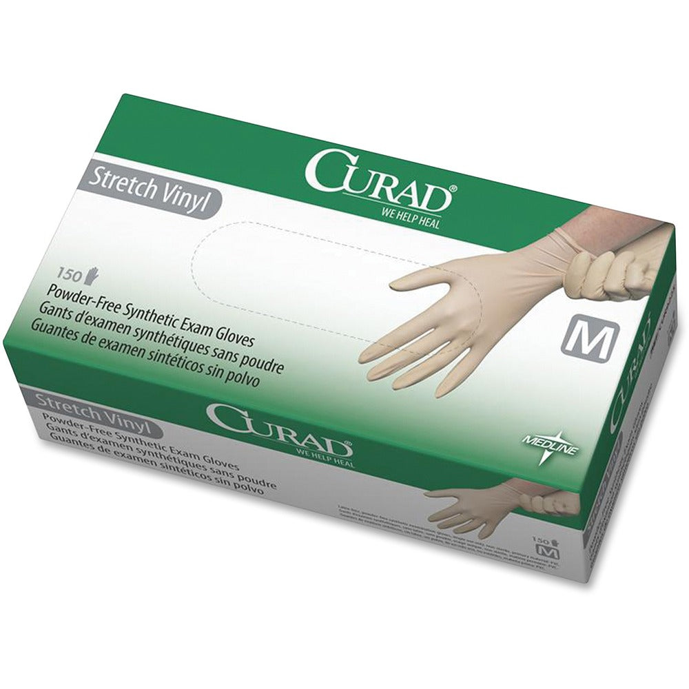 Image of Medline Stretch Vinyl Exam Gloves, Medium, 150/BX, Cream