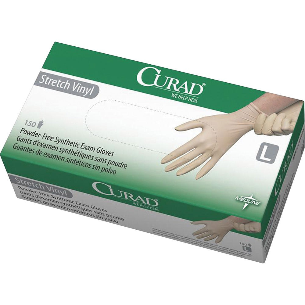 Image of Medline Stretch Vinyl Exam Gloves, Large, 150/BX, Cream
