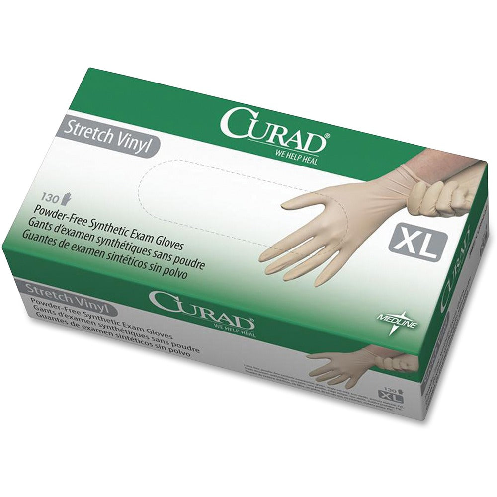 Image of Medline Stretch Vinyl Exam Gloves, X-Large, 130/BX, Cream