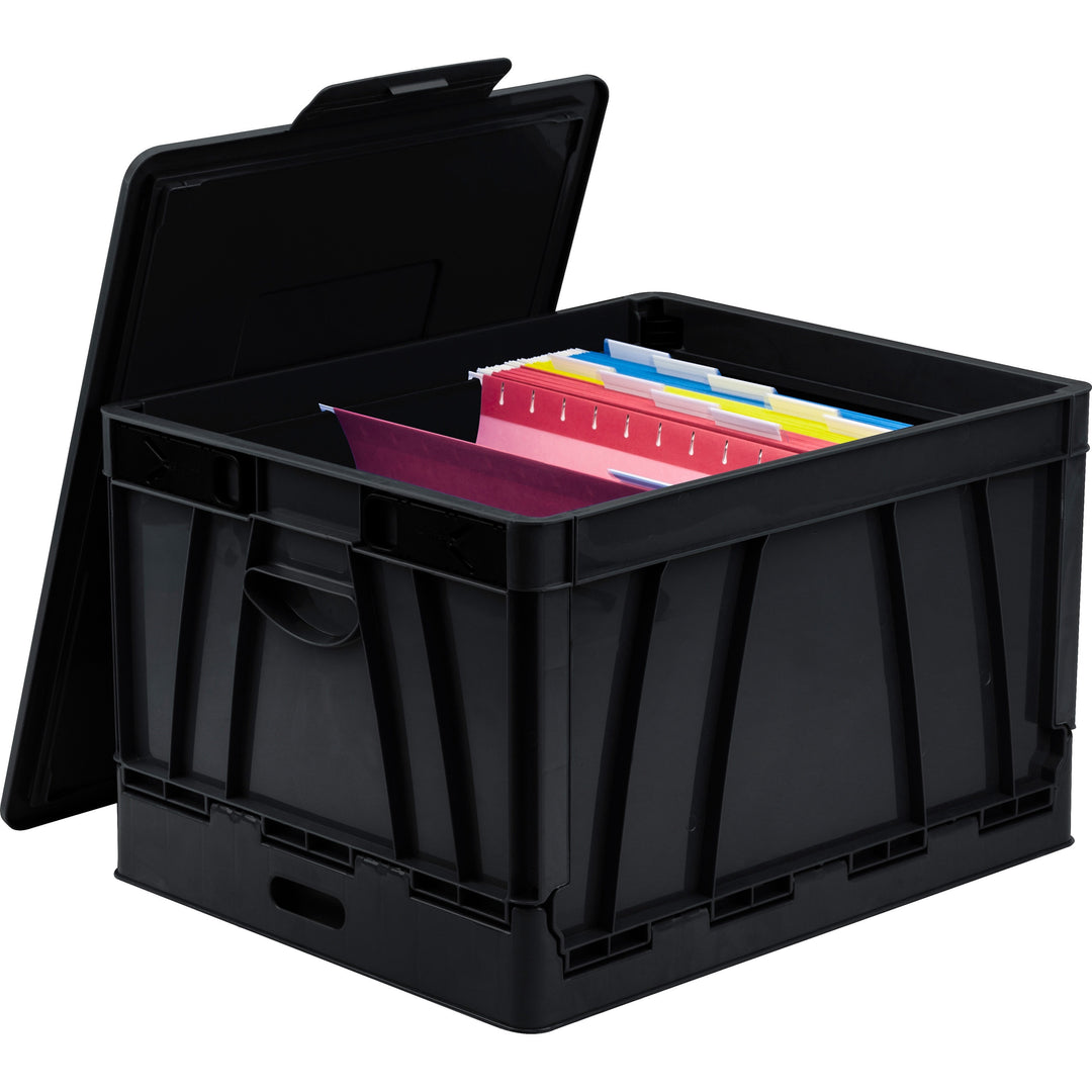 Image of Storex Collapsible Crate w/Lid, 13-3/5"x20"x10-2/5", Black